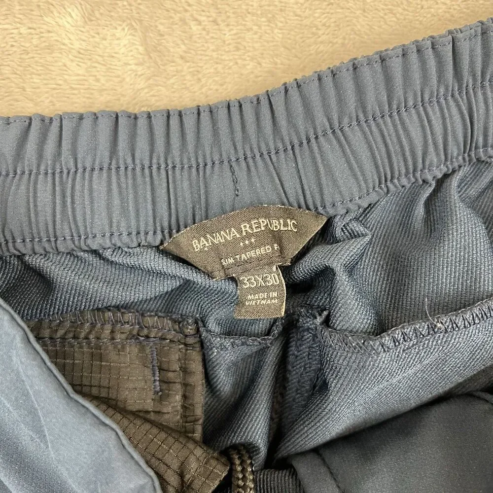 Banana Republic Slim Tapered Pants Men's 33x30 Navy Blue Elastic Waist